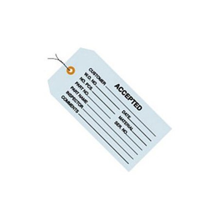 BOX PACKAGING Inspection Tags, "Accepted", Pre Wired, #5, 4-3/4"L x 2-3/8"W, Yellow, 1000/Pack G20013